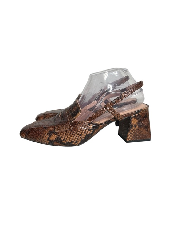 J.CREW Layne Brown Snake-Print Embossed Slingback Block Heel Loafers Size 10 - Picture 3 of 10